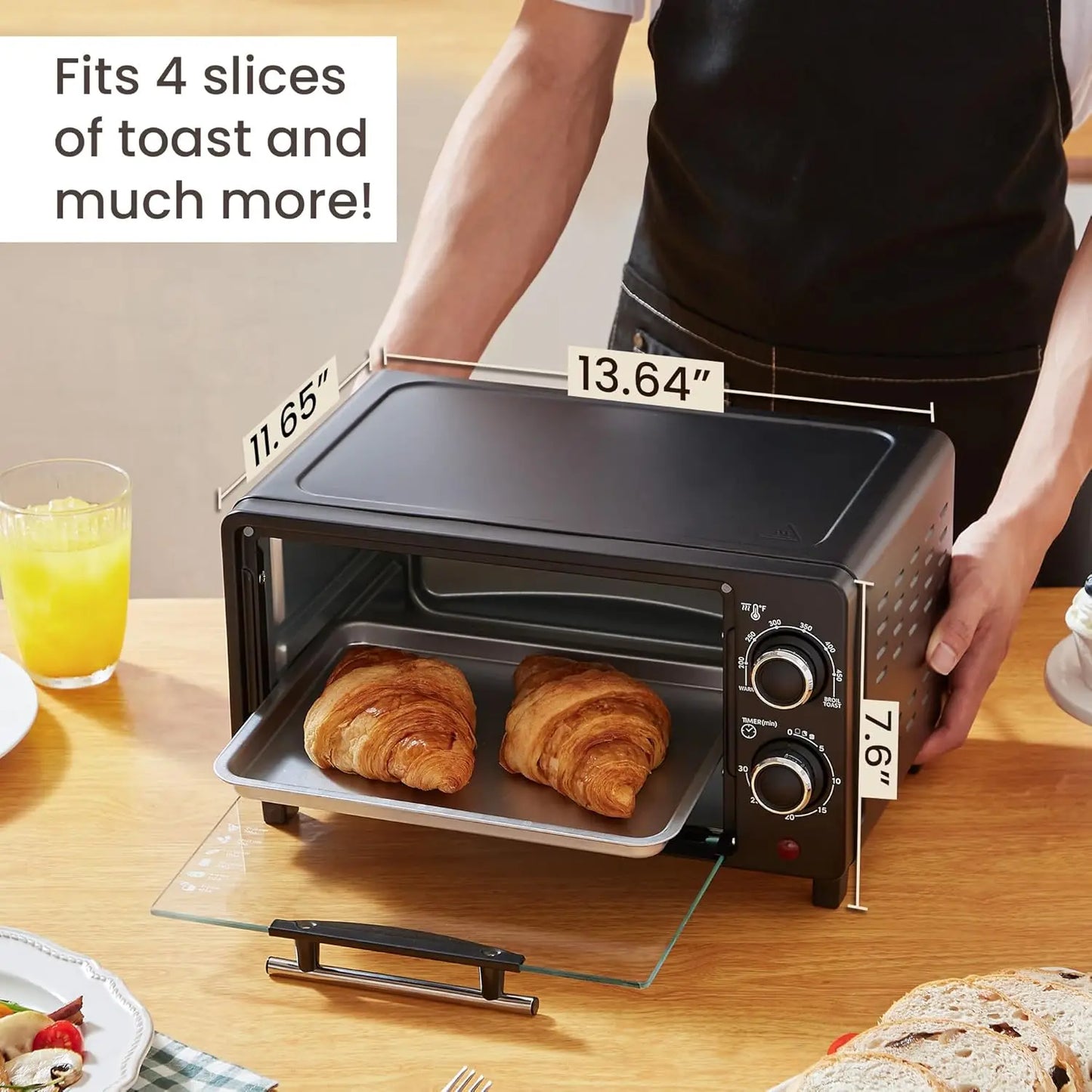 9L 4-Slice Toaster Oven with Timer, Temp Control, Baking Pan & Rack for Baking