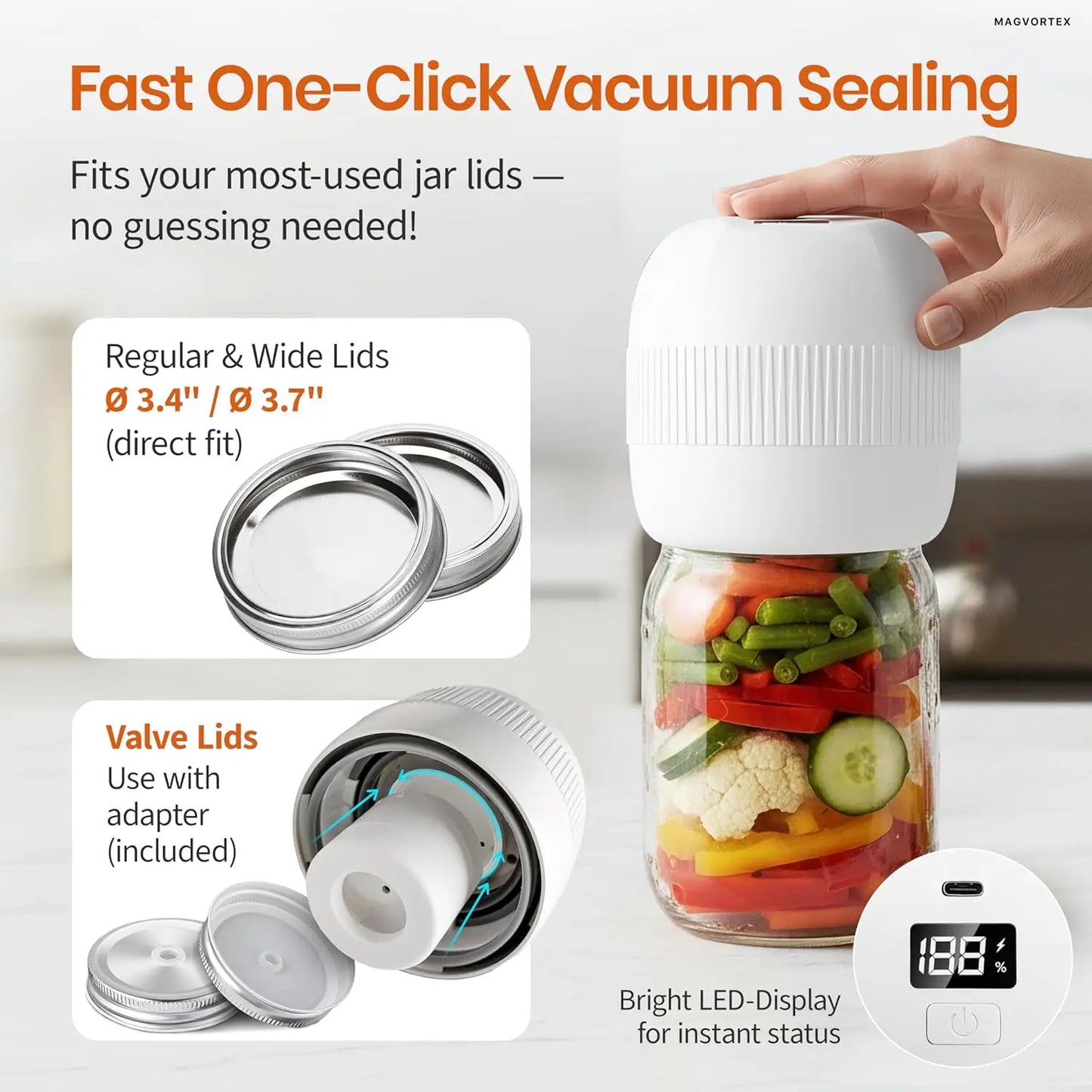 Electric Mason Jar Vacuum Sealer Kit with LED Display,