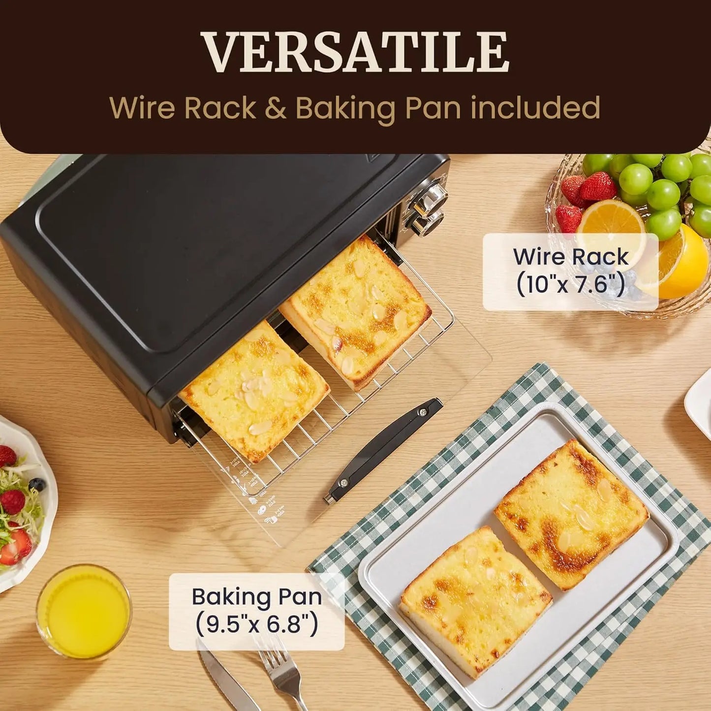 9L 4-Slice Toaster Oven with Timer, Temp Control, Baking Pan & Rack for Baking