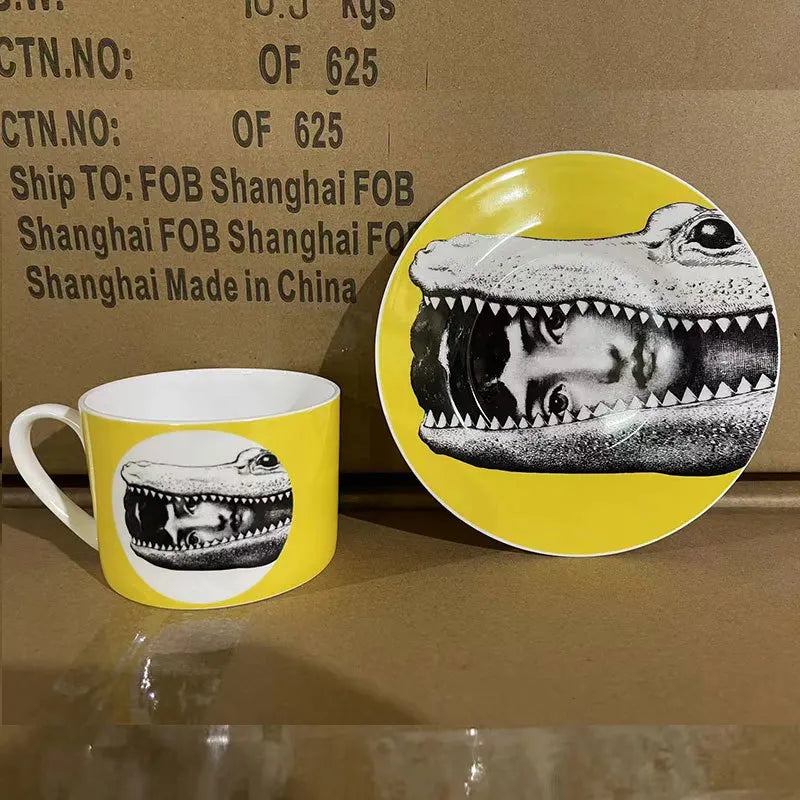 Face series bone porcelain coffee cup saucer