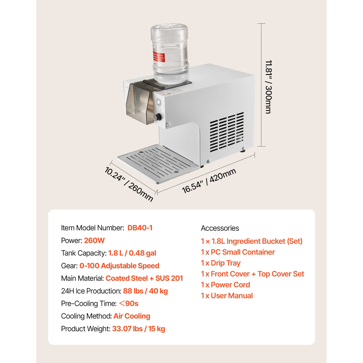 40-80kg per 24H Snowflake Ice Machine