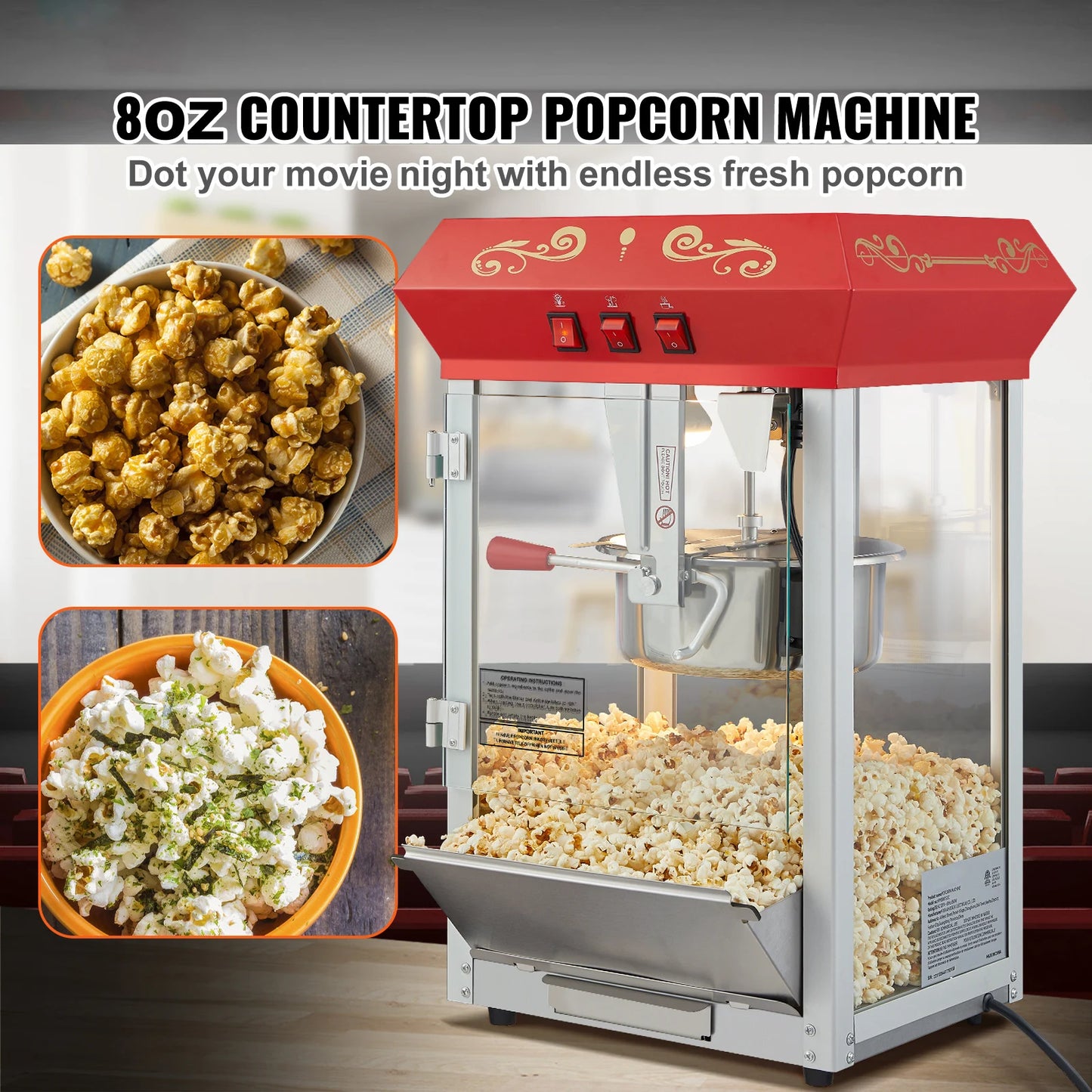8/12Oz Electric Popcorn Maker Commercial Popper