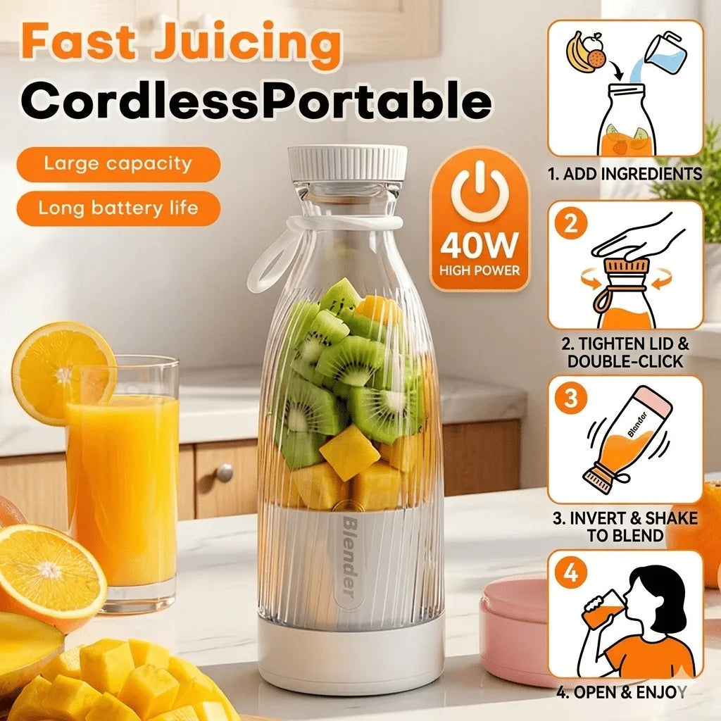 2-In-1 Portable Blender And Juicer, USB Rechargeable,