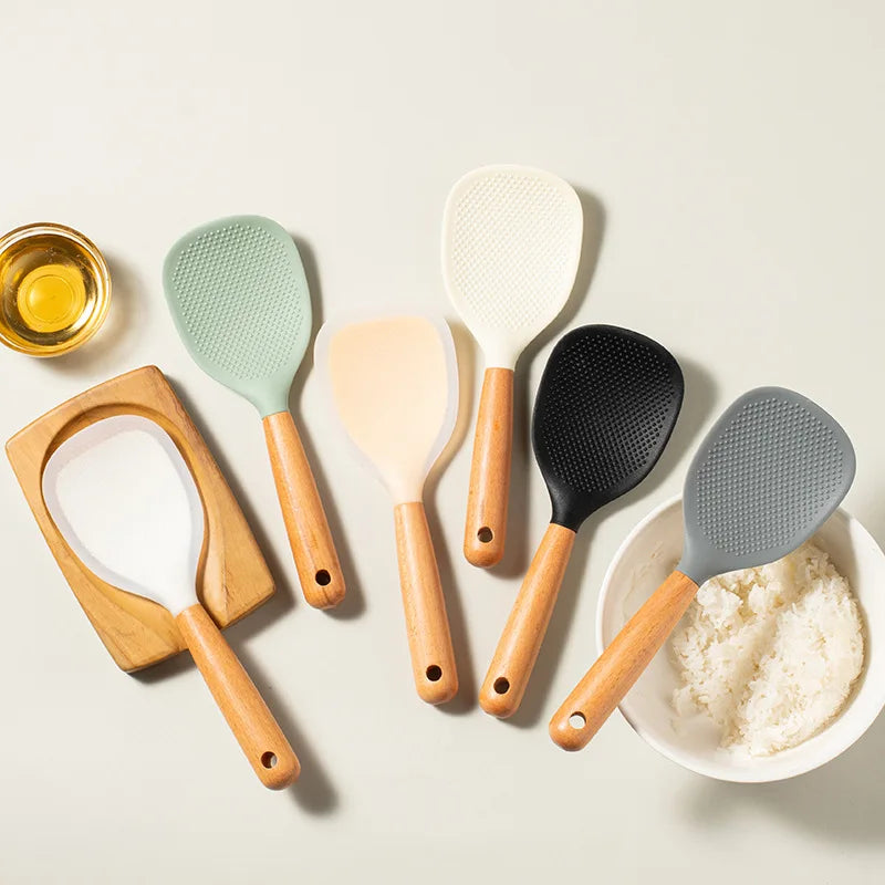 Heat-Resistant Silicone Spoon With Wooden Handle -