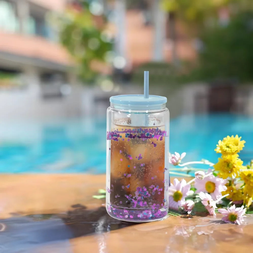 25pcs Pack Mixed Colors 16oz Pre-drilled Hole Double Wall Glass Snow Globe Glass Beer