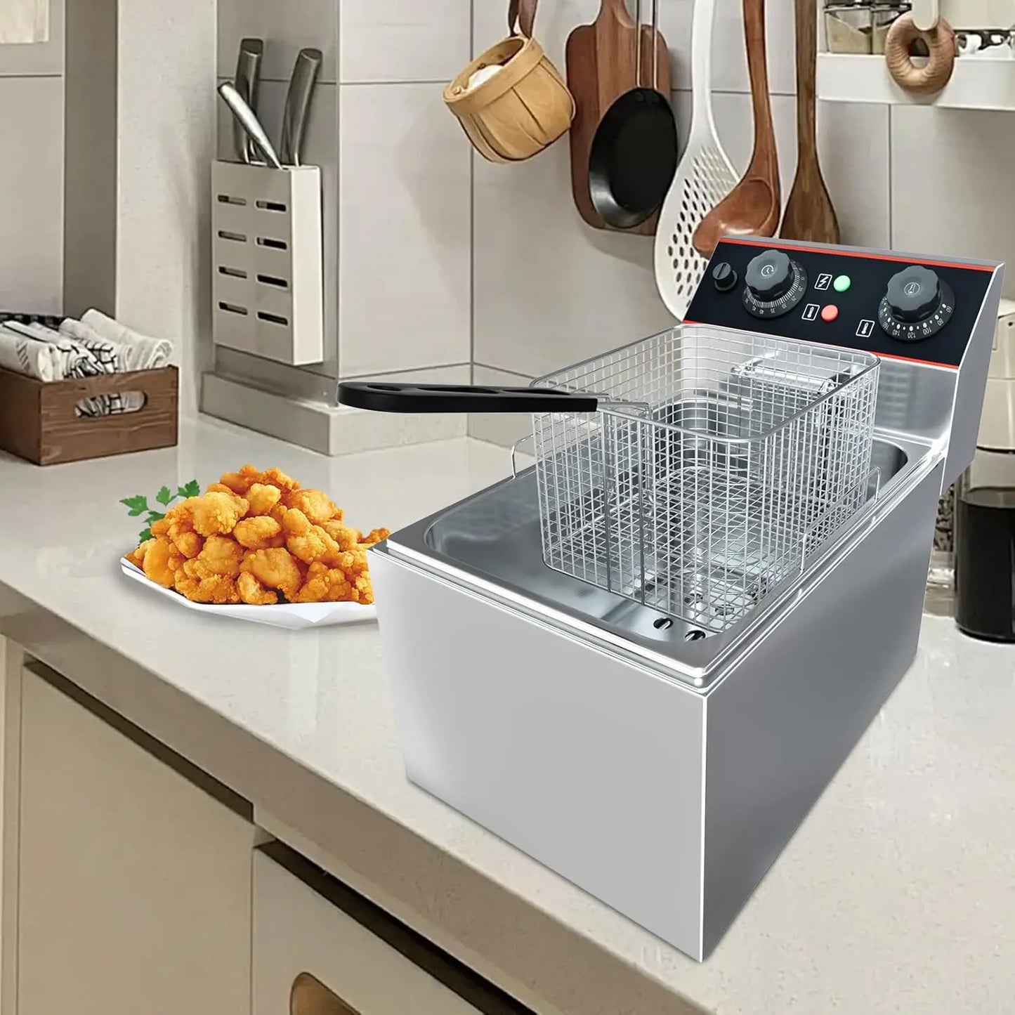 1800W 8.4 QT Commercial Deep Fryer with Basket Electric Oil Fryer Stainless Steel Deep Fryer for Restaurant and Home