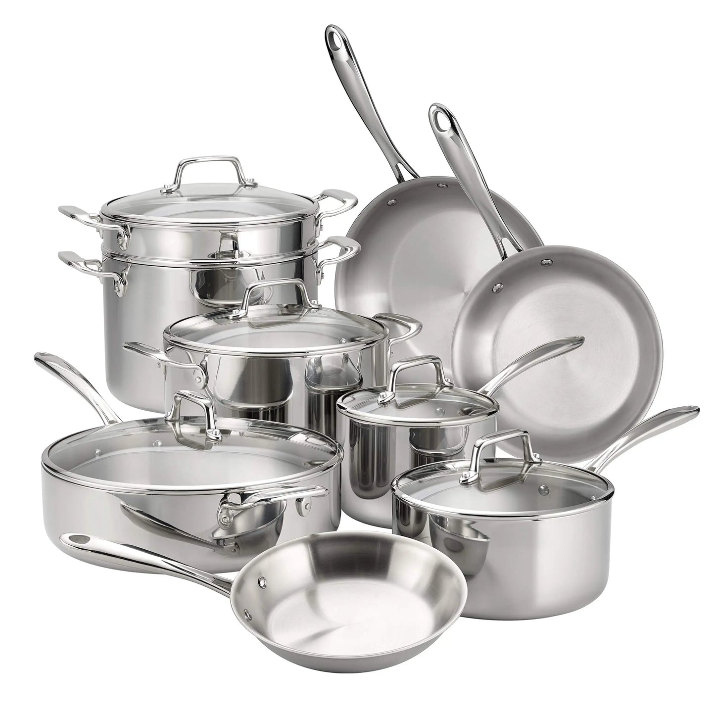 Tramontina Tri-Ply Clad Stainless Steel 14-Piece Cookware Set with Glass Lids,