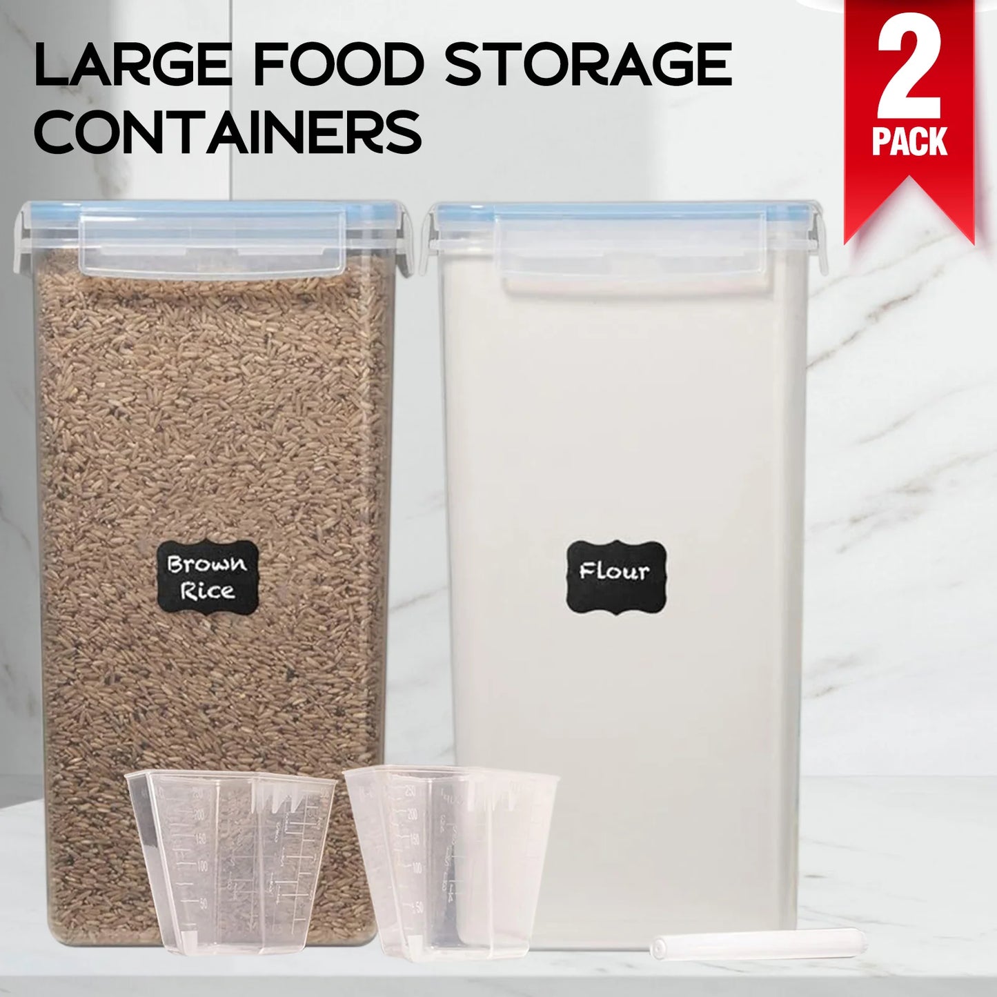 2Pcs 8.5L Large Food Storage Containers With Lids Airtight Pantry