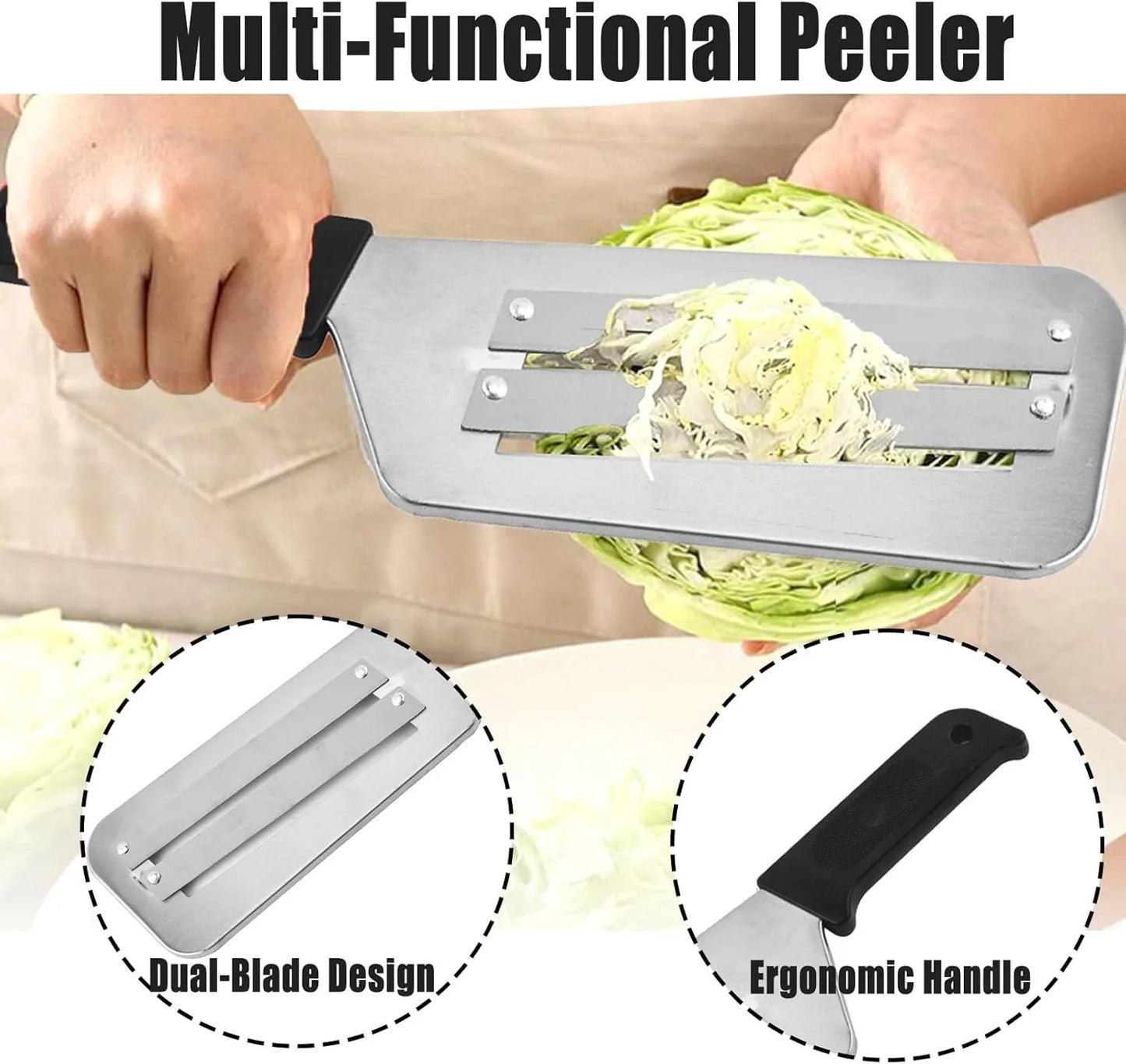 Stainless Steel Dual Blade Julienne Cutter, Cabbage Shredder for Coleslaw,