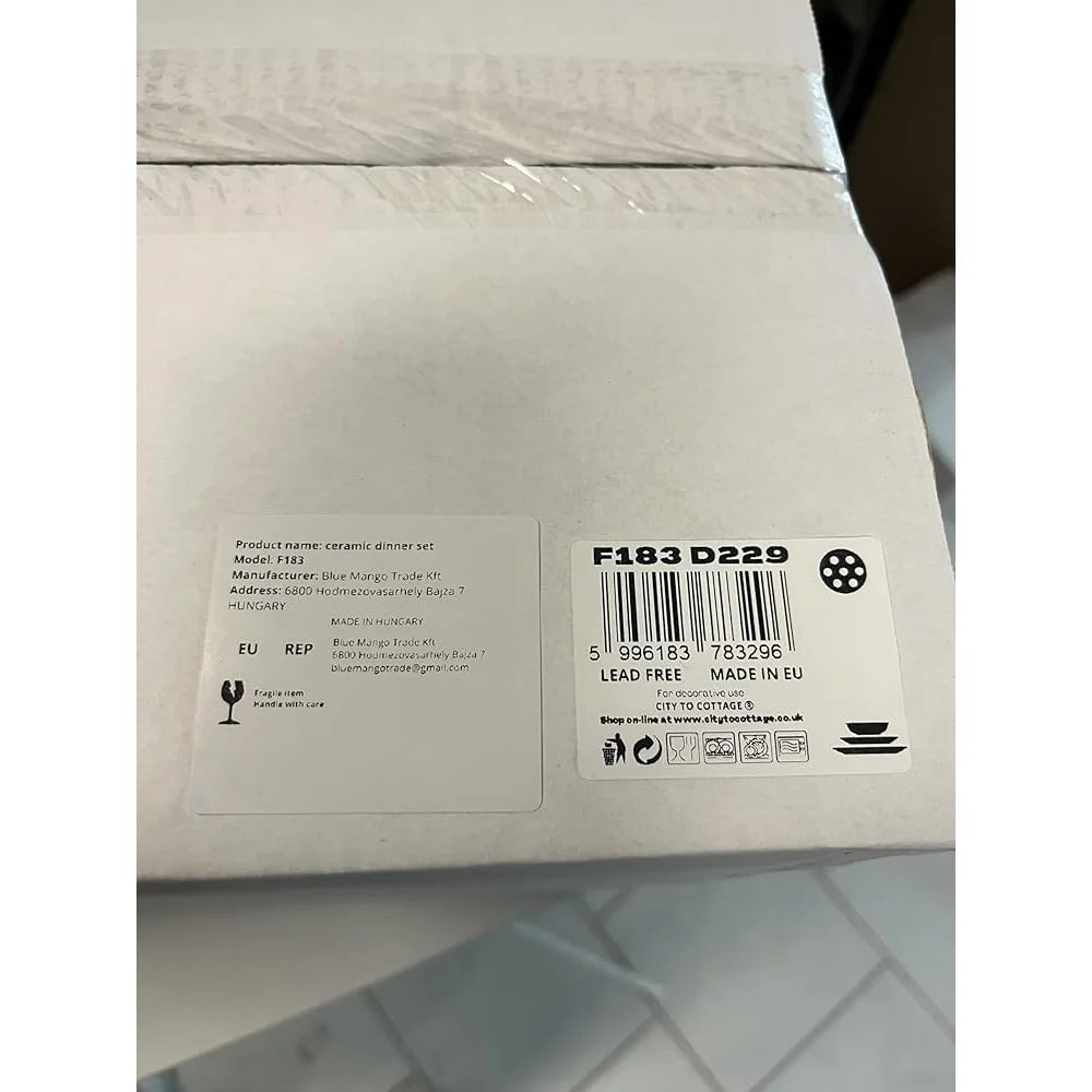 Handmade 12 Piece Black White Polka Dot Dinnerware Set