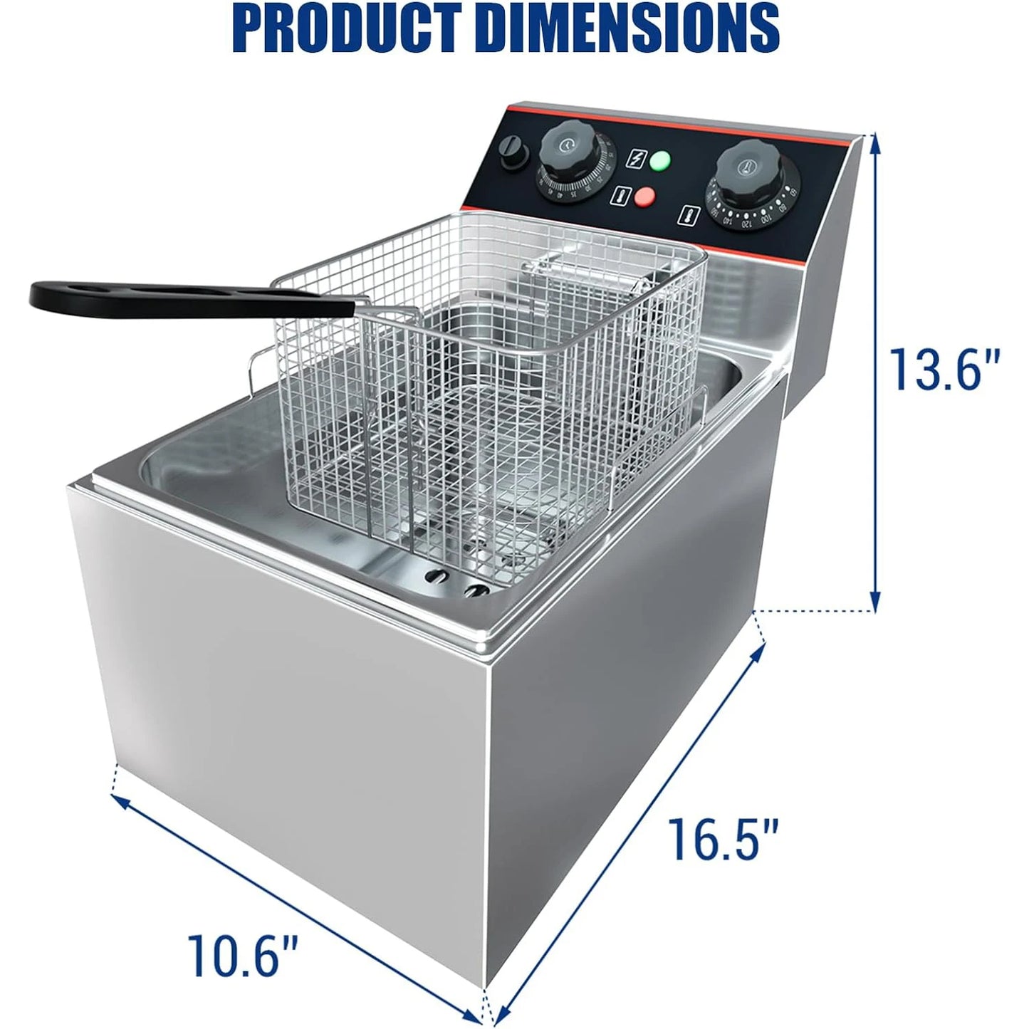 1800W 8.4 QT Commercial Deep Fryer with Basket Electric Oil Fryer Stainless Steel Deep Fryer for Restaurant and Home