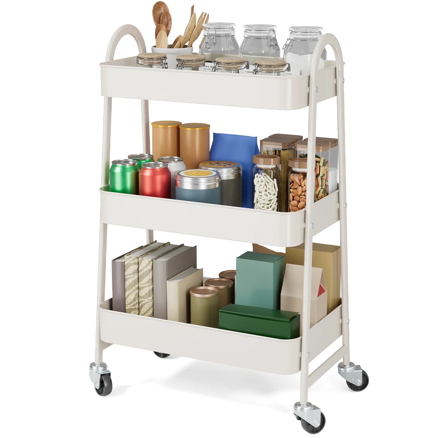 JHK 3 Tier Metal Storage Kitchen Cart with Lockable Wheels