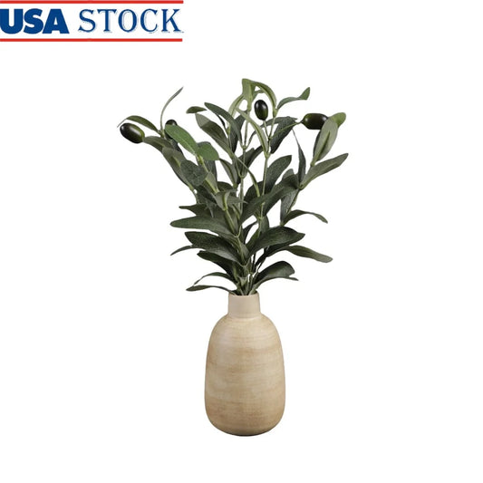 15 Inch Artificial Olive Potted Plant in Wood Finish Vase