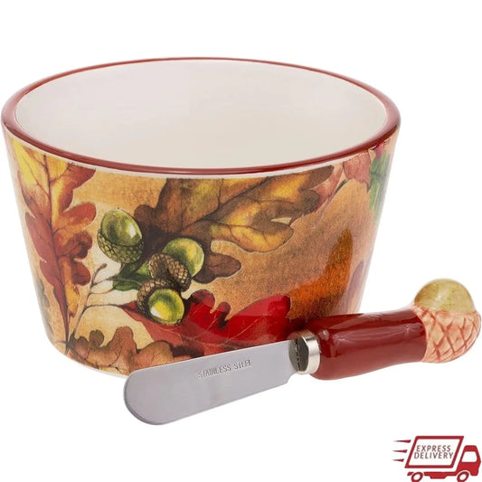Thanksgiving Ceramic Bowl and Spreader Serving Set