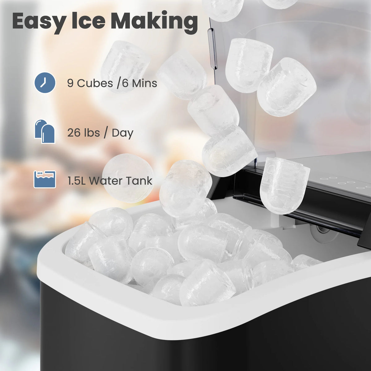 Countertop Ice Maker with Handle 9 Bullet Ice Cubes Ready in 6 Mins