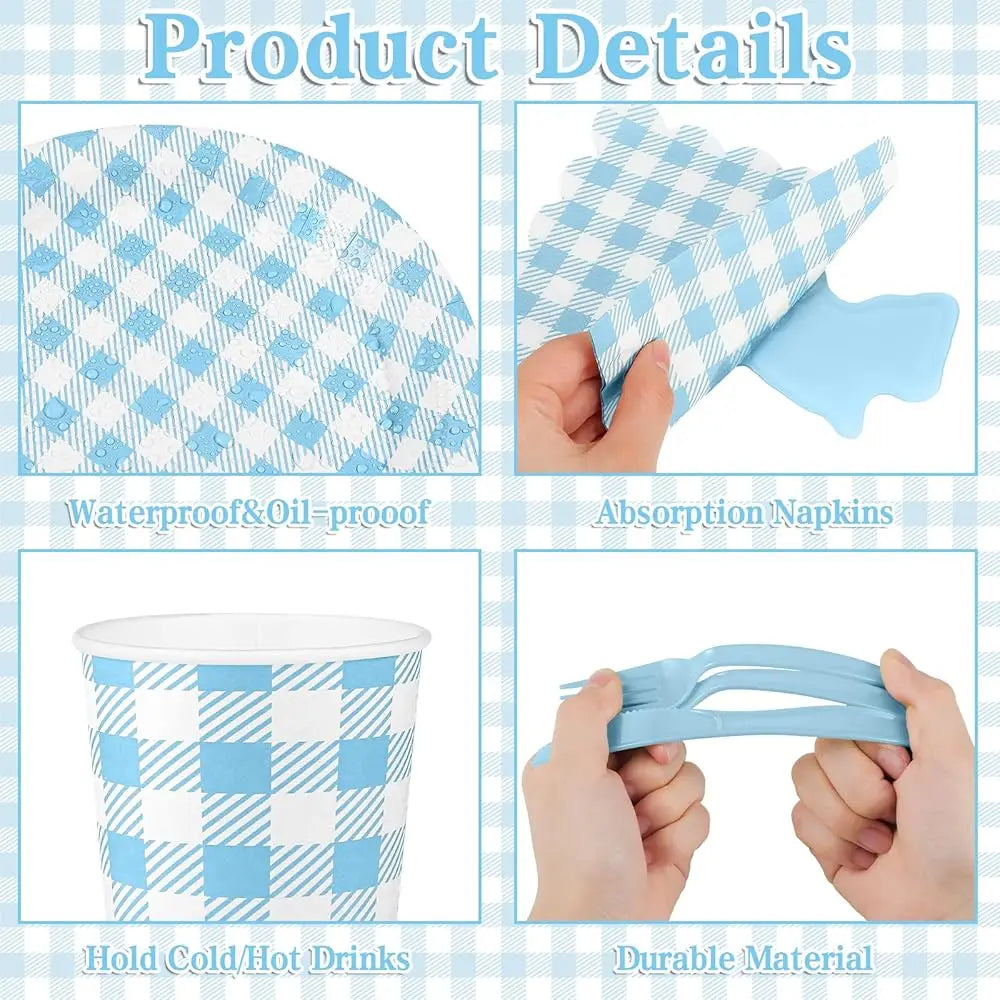 175 Pcs Gingham Party Supplies