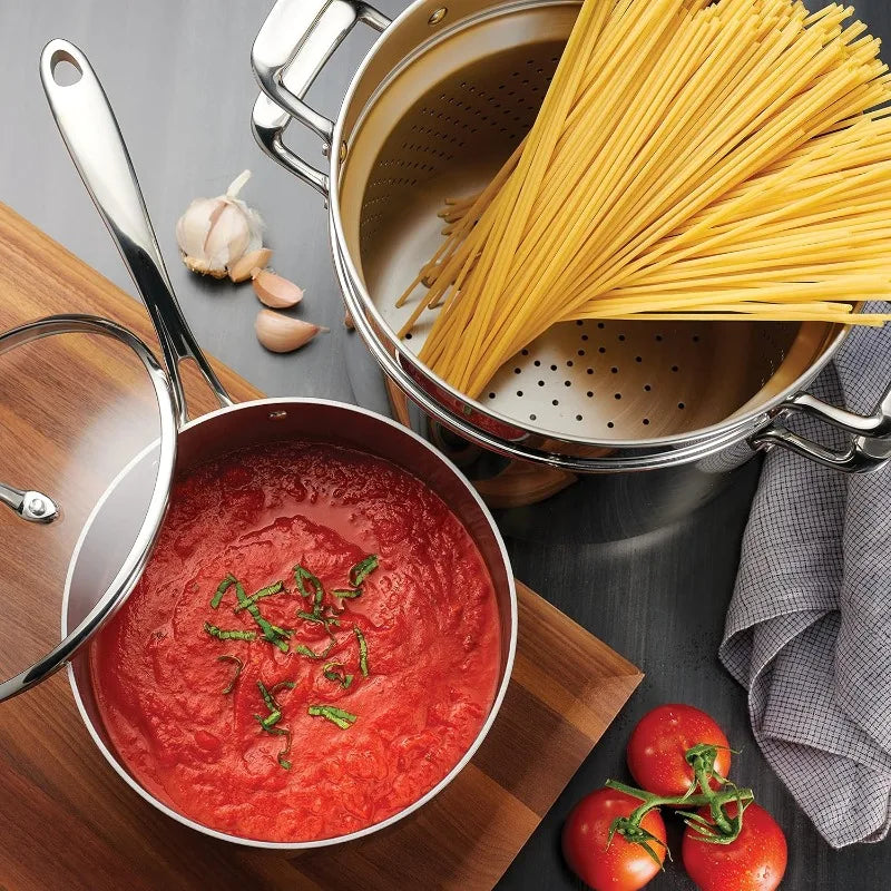 Tramontina Tri-Ply Clad Stainless Steel 14-Piece Cookware Set with Glass Lids,