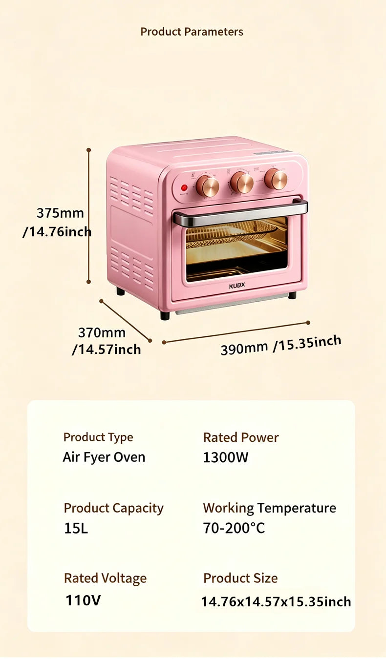 15L Visible Air Fryer Oven Retro Pink