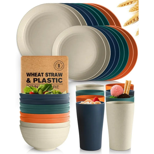 32Piece Kitchen Plastic Wheat Straw Dinnerware Set