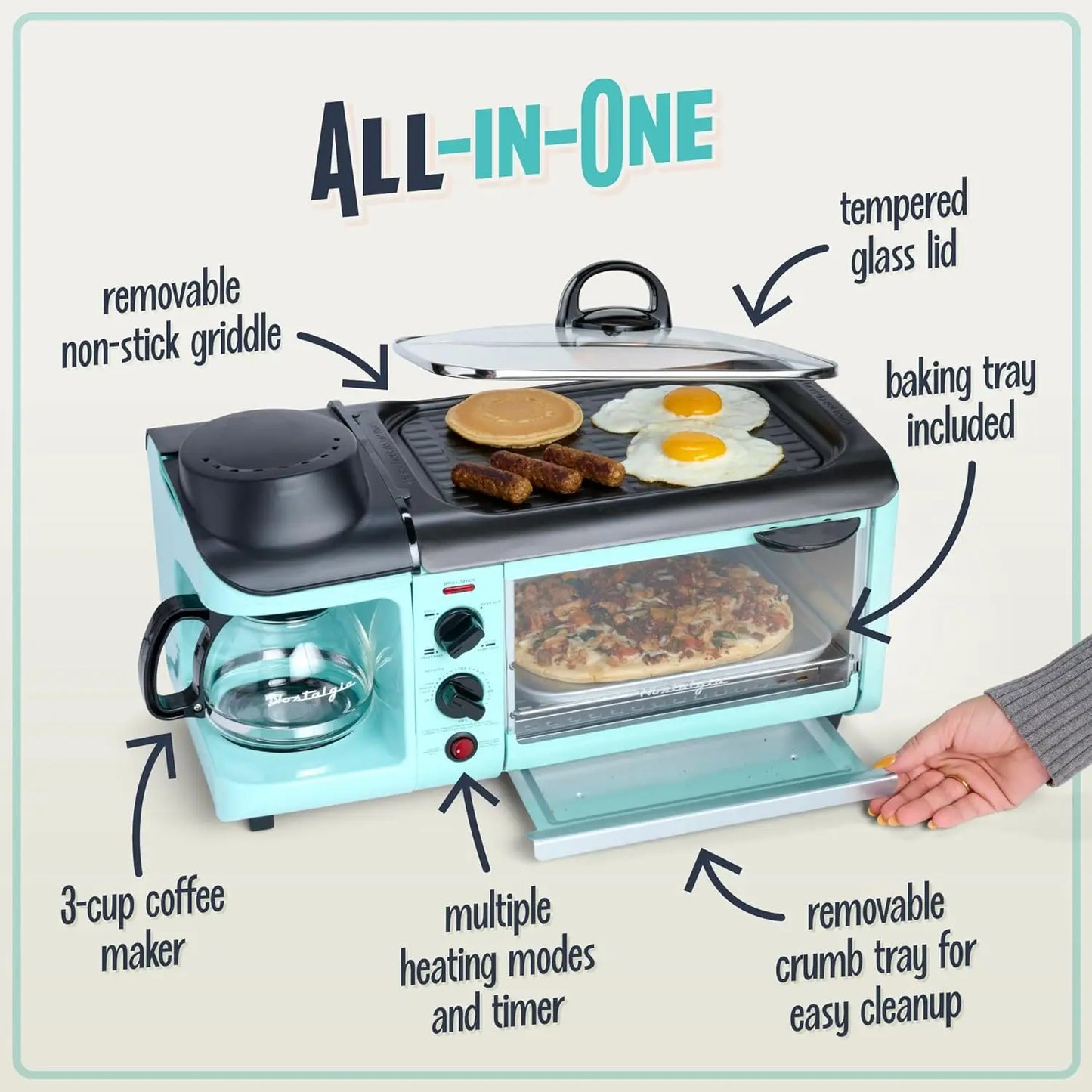 3-in-1 Breakfast Station with Coffee Maker, Griddle, and Toaster Oven