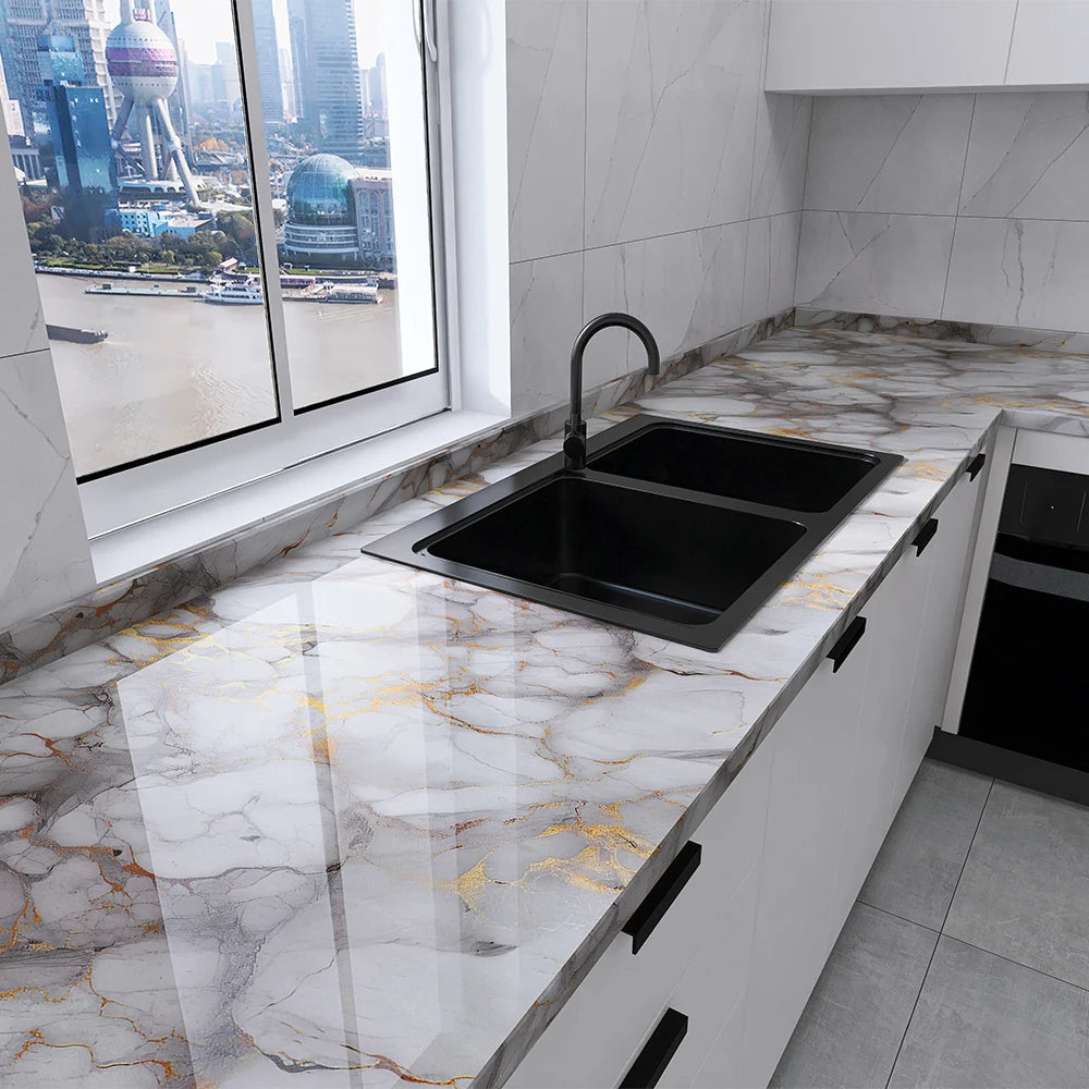 Marble Kitchen Oil-Proof Film Waterproof Moisture-Proof Self-Adhesive Wallpaper