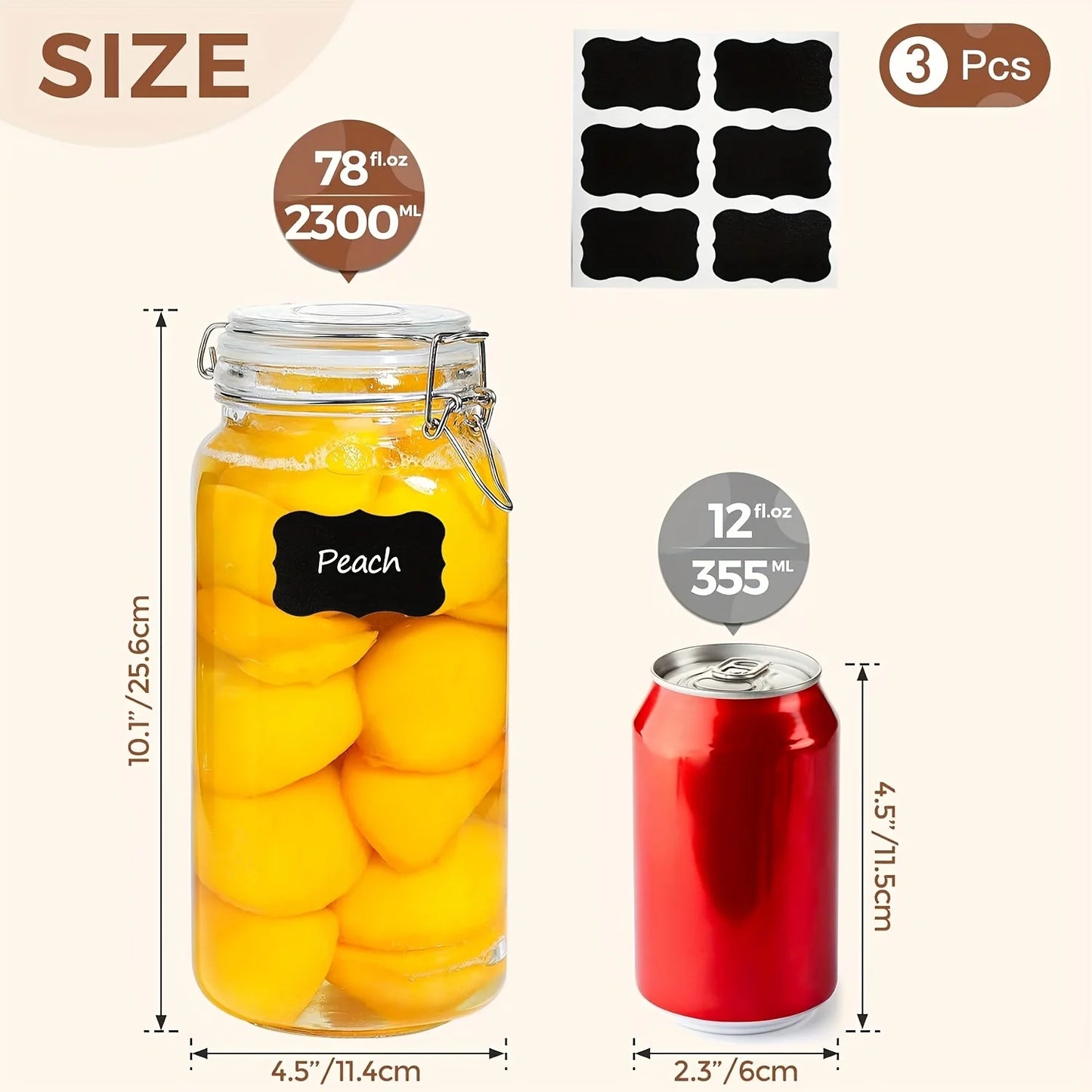 Airtight Glass Canister Set Of 3 with Lids 78oz Food Storage Jar Square -