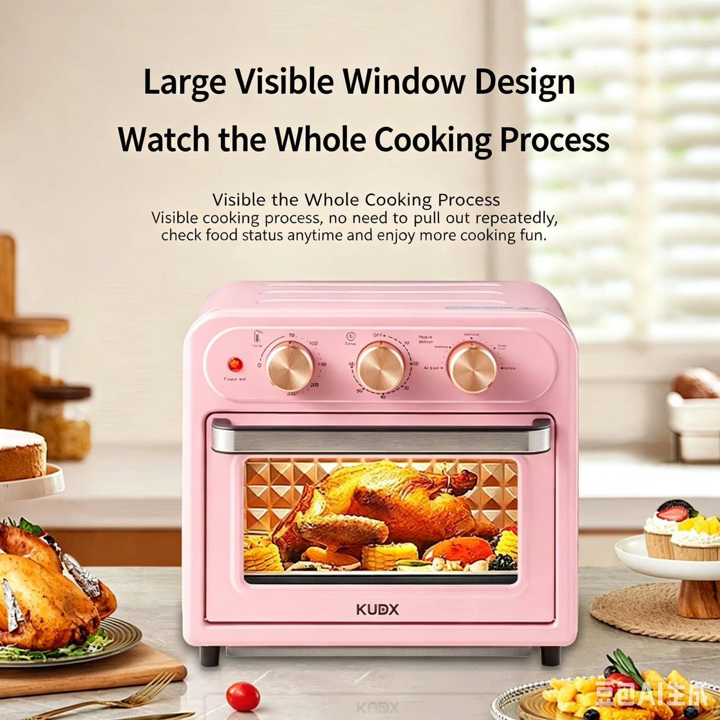 15L Visible Air Fryer Oven Retro Pink