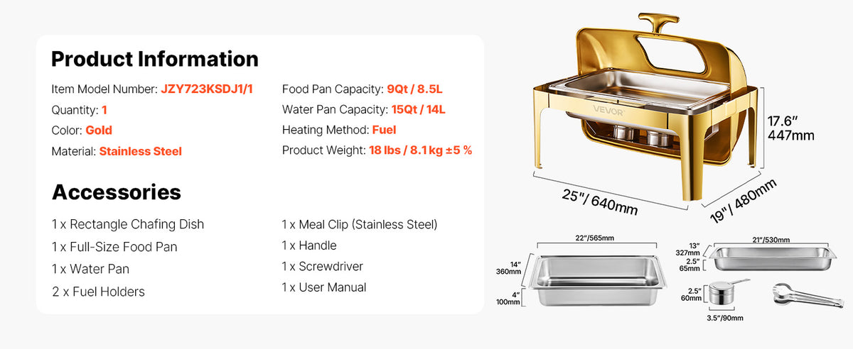 9Qt Roll Top Chafing Dish Buffet