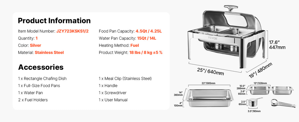9Qt Roll Top Chafing Dish Buffet